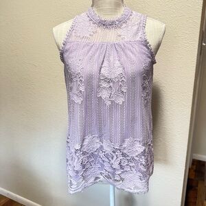 Paper + Tee - Light Purple Lace Sleeveless Top - Size Small